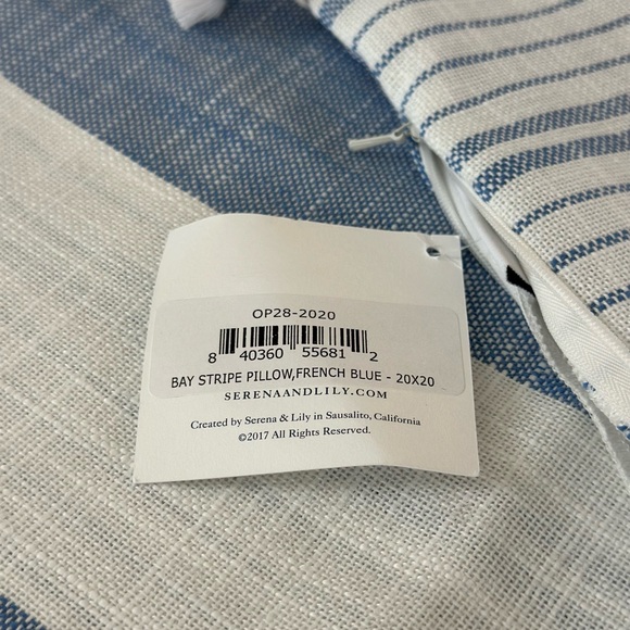 NEW Serena & Lily Bay Stripe Outdoor Pillow Cover (20” SQ)-French Blue